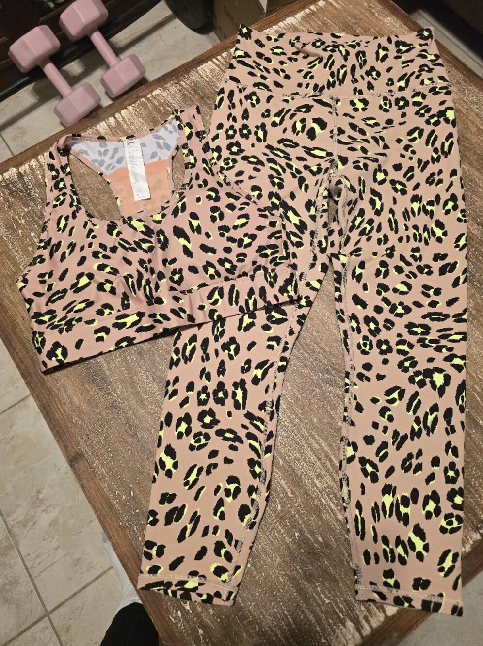 Fabletics Lime Green Leopard Print High-Waist Legging & Sports Bra Set